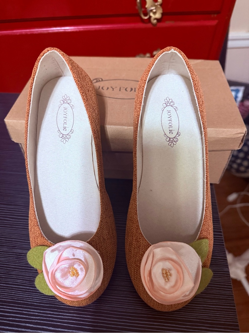 NWT and Box Charlotte Closed Toe Ballet Flat in Rust Brown